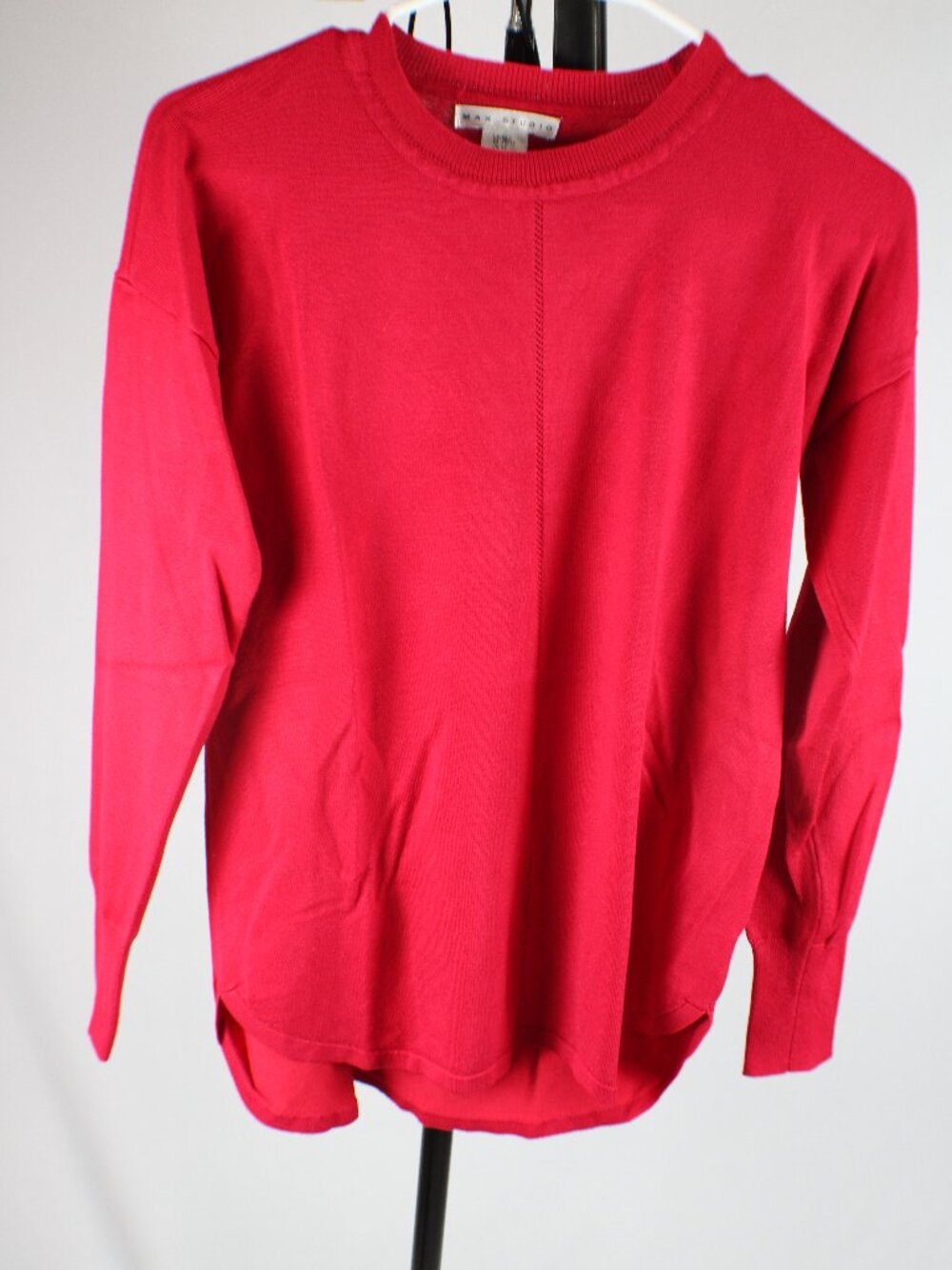 Max Studio Cherry Red Center Seam High Low Knit Sweater Size XS